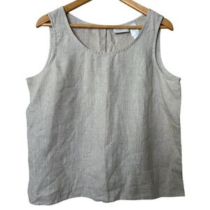🩷 Liz Claiborne Women’s XL 100% Linen Beige Oatmeal tank top sleeveless Coastal
